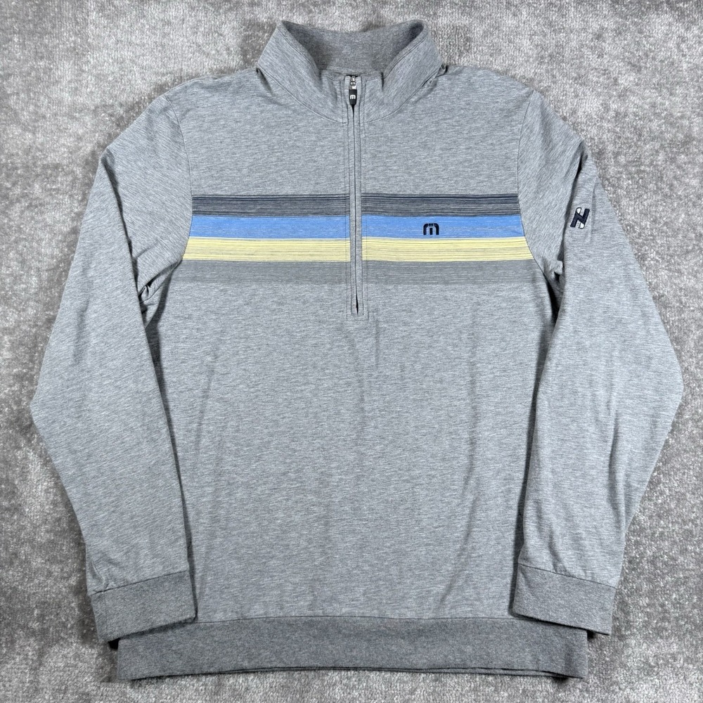 TravisMathew Shirt Men's‎ Medium Gray Stripe Long Sleeve 1/4 Zip Golf Outdoor